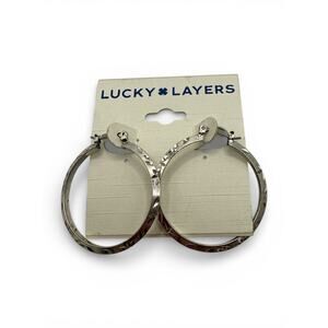 Lucky Layers Silver-Tone Patterned Hoop Earrings 1.5”